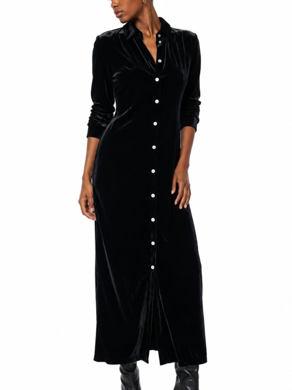 Faherty Shirt Dress Stretch Silk Velvet Maxi